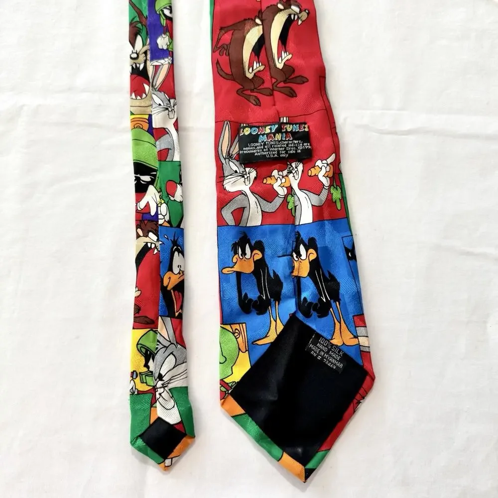 Vintage 1997 Looney Tunes Mania Silk Tie Bugs Daffy Taz Marvin Sylvester Tweety
